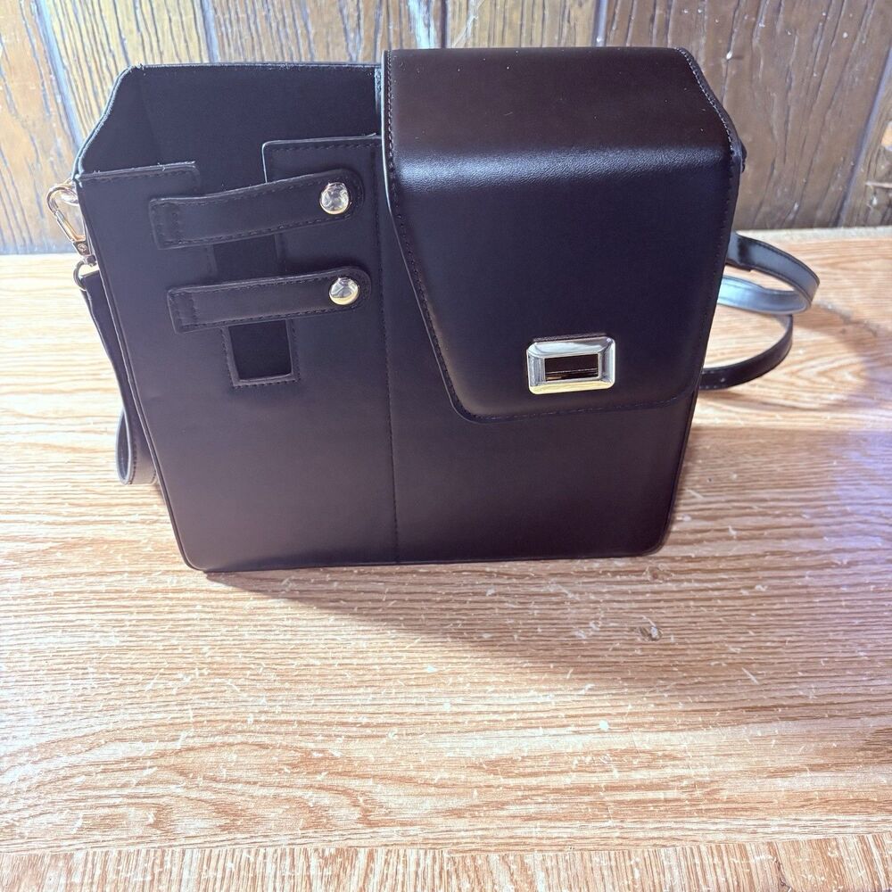 Black Medium Satchel Top Handle Bag, Detachable Crossbody Strap, Zip, Pockets.